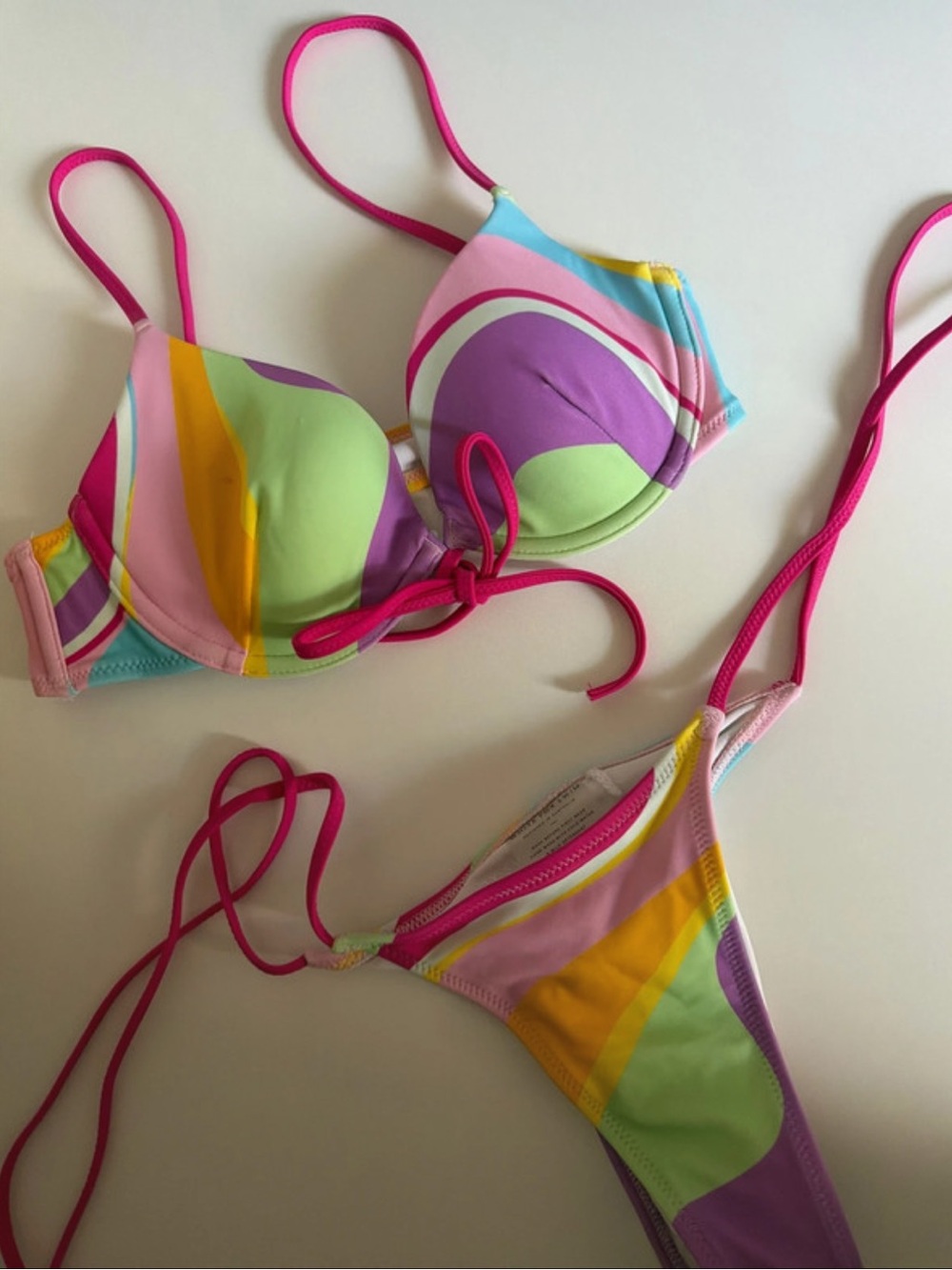 White Fox Boutique Multicolor Bikini with Pink Trim